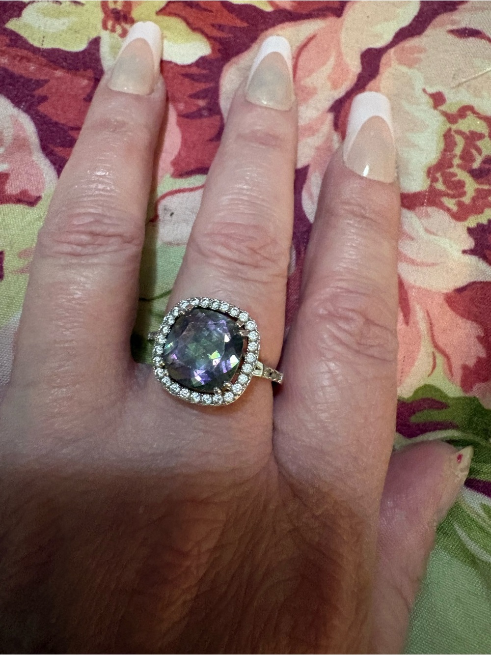 Gold Halo Ring with Purple Center Stone